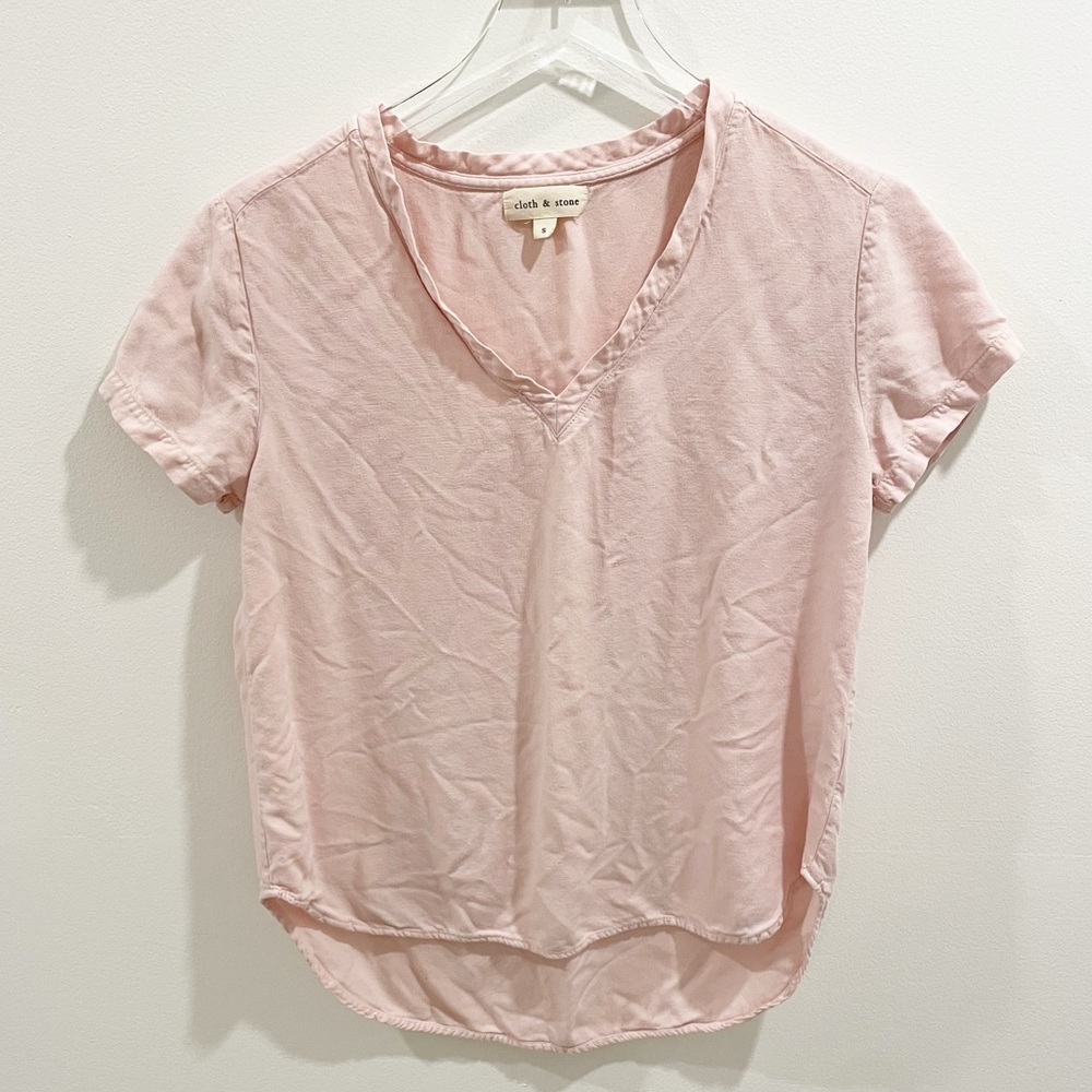Cloth & Stone Pink V Neck Short Sleeve T Shirt Top
